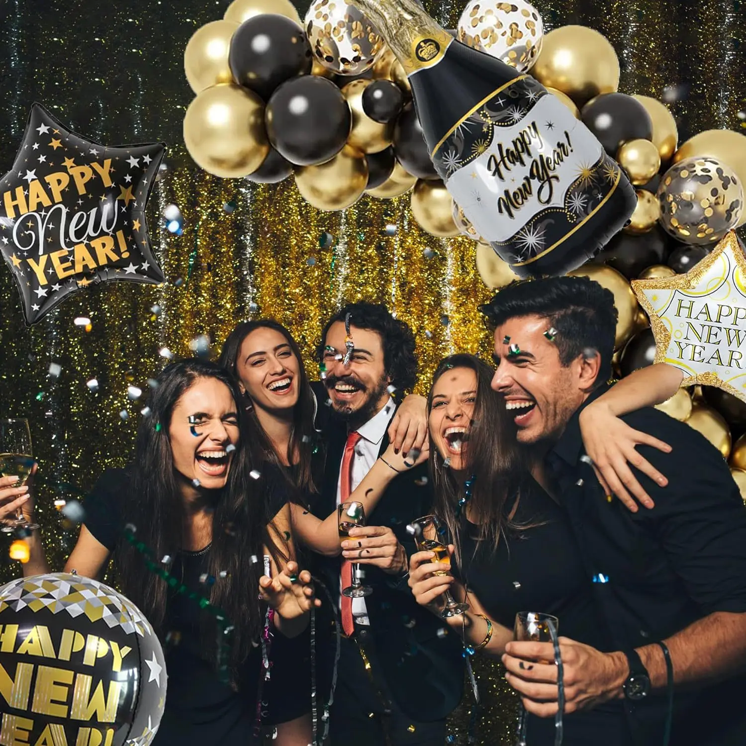 116 قطعة سنة جديدة سعيدة 2026 بالون دائري ونجمي ليلة رأس السنة العد التنازلي حفلة الاحتفال بالون ديكور الحفلات