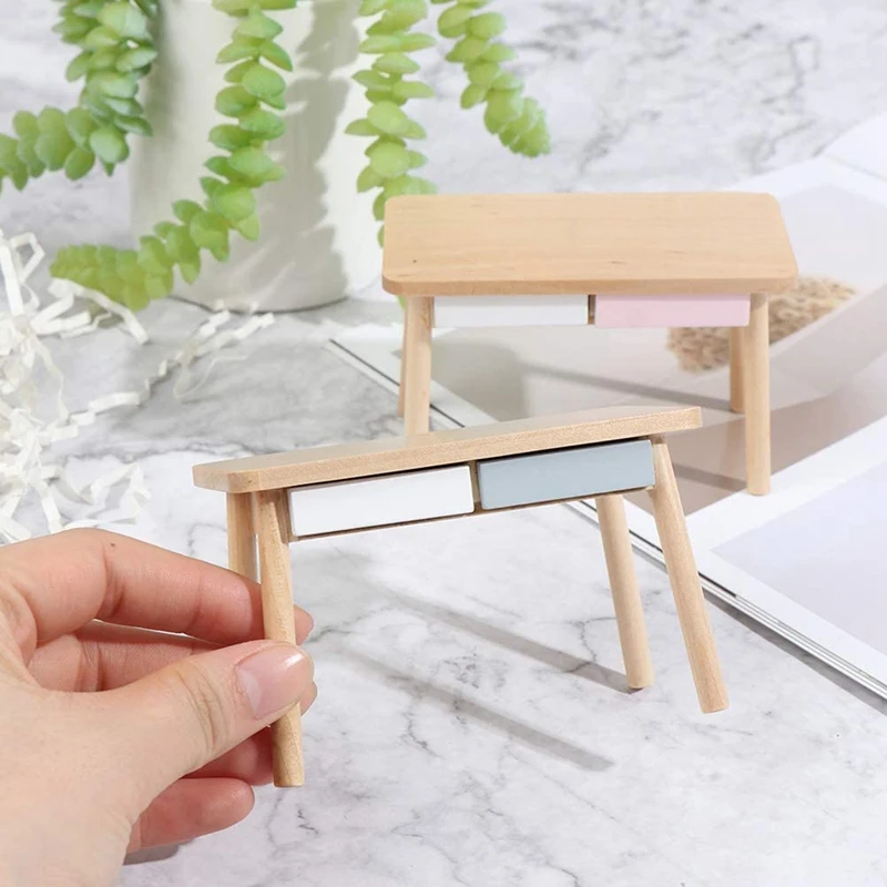 1/12 Miniature Dollhouse Nordic Desk,Miniature Computer Desk Side Table Simulation Dollhouse Furniture Accessories