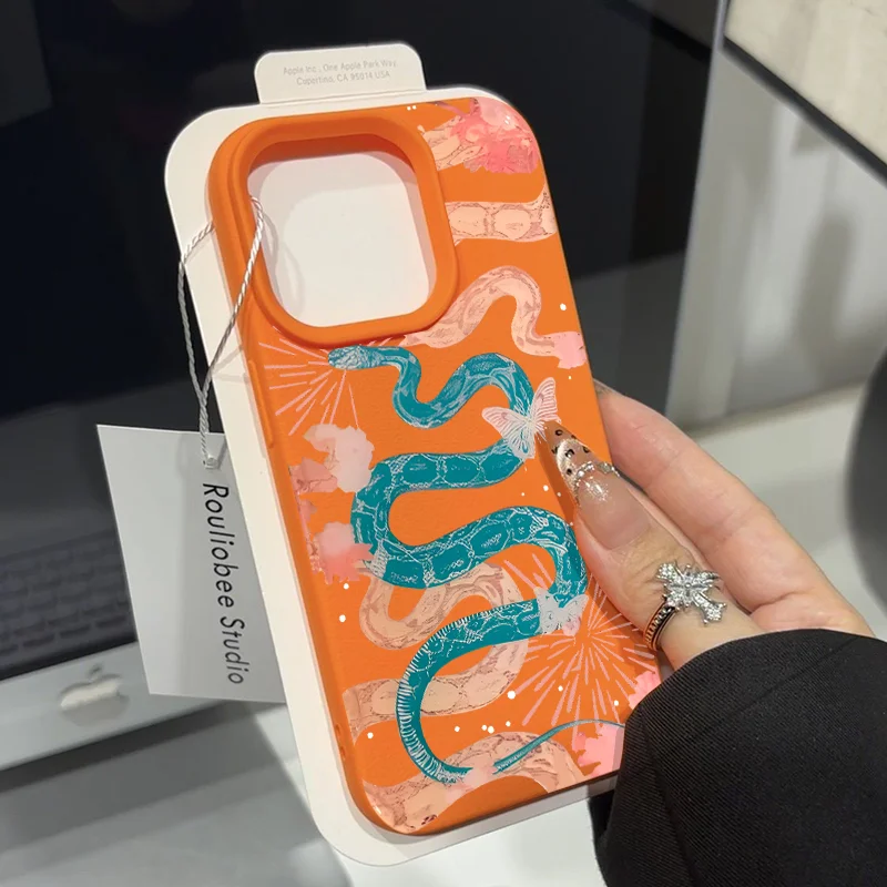 Blue Pink Python Phone Case for IPhone 16 Pro Max 15 14 Plus 13 12 11 XR XS Max 16 Plus Lichee Pattern Soft Silicone TPU Cover