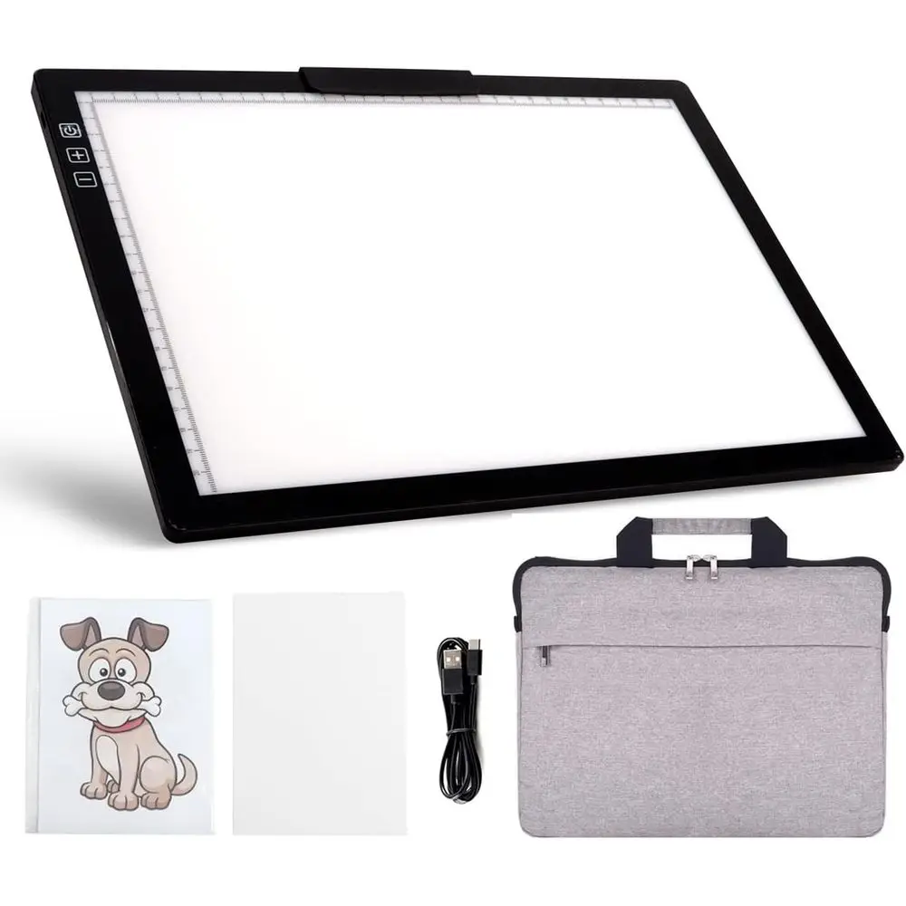 

A4 Rechargeable LED Light Pad with Cushioned Case, Tracing Light Box featuring Adjustable Stands and Paper Holder, 6 Brightness
