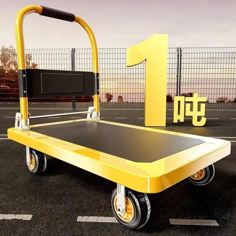 Steel Plate Folding Flatbed Truck Four Wheel Thickened Silent Trailer Handling Trolley Heavy Duty Push Cargo Cart Pull Truck