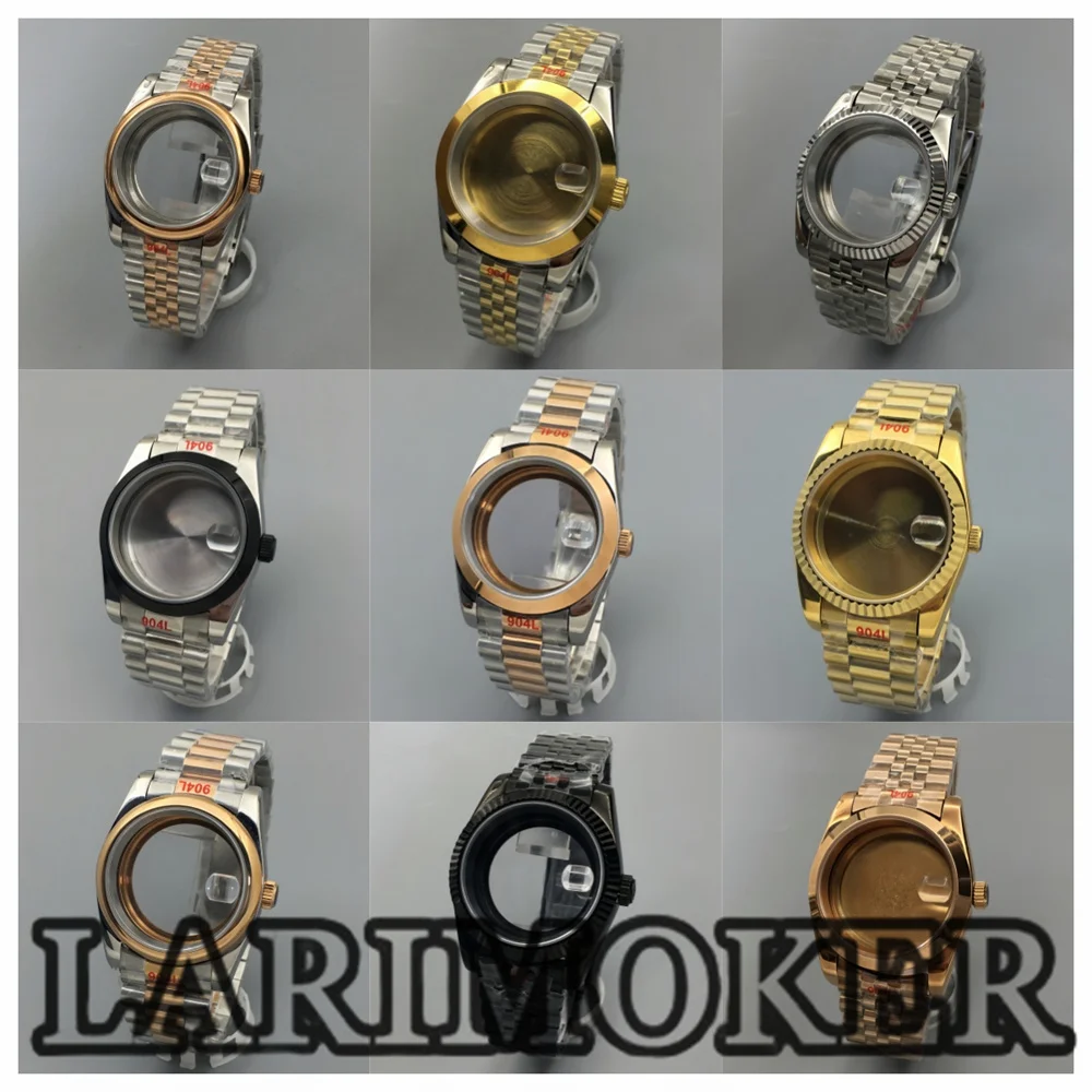 LARIMOKER 39mm kast saffierglas roestvrijstalen armband case voor NH35 NH36 ETA2824 PT5000 automatisch uurwerk