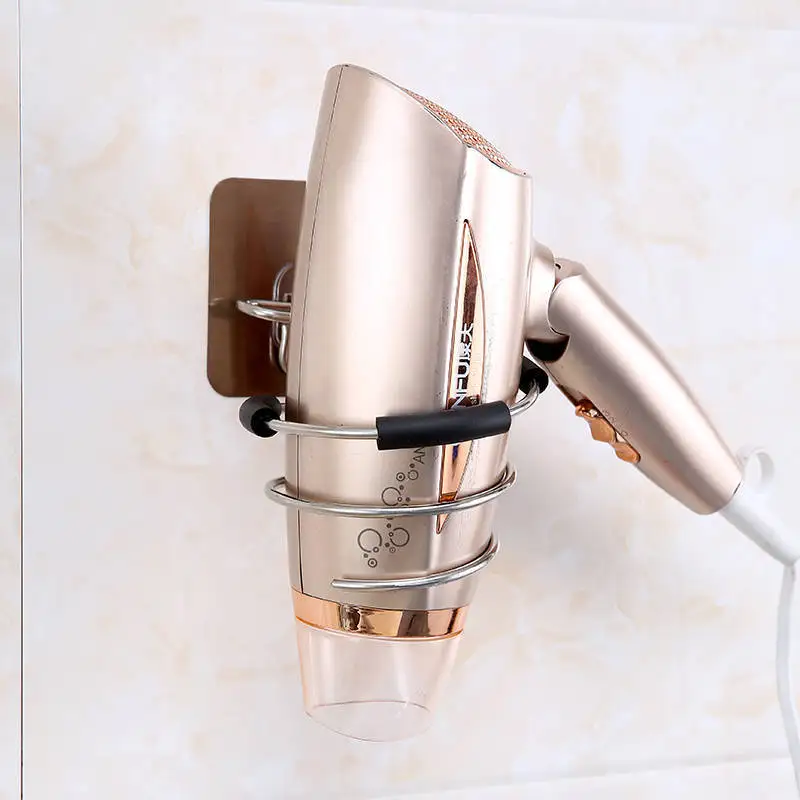 Hair Dryer Holder Blower Organizer Adhesive Wall Mounted Nail Free No Drilling Stainless Steel Spiral Stand For Bathroom