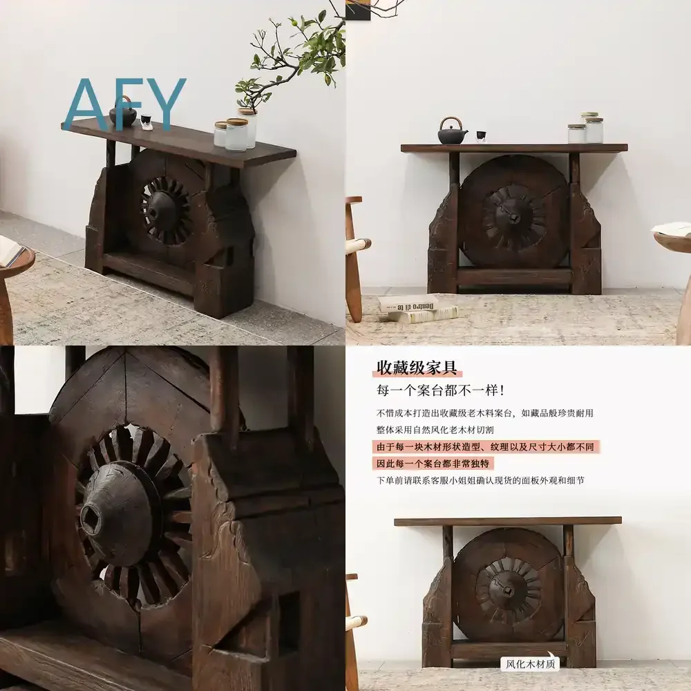 Wabi-jie Wabi-Sabi Style Solid Wood Strip Table for B&B Hotel Entrance Platform End-View Terrace Feng Shui Living Room Dining
