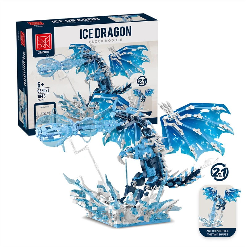 1843pcs MOC 2 in 1 Creativity Ice Dragon Building Blocks Bricks Assembling Model Toys for Boys Birthday Gift Set