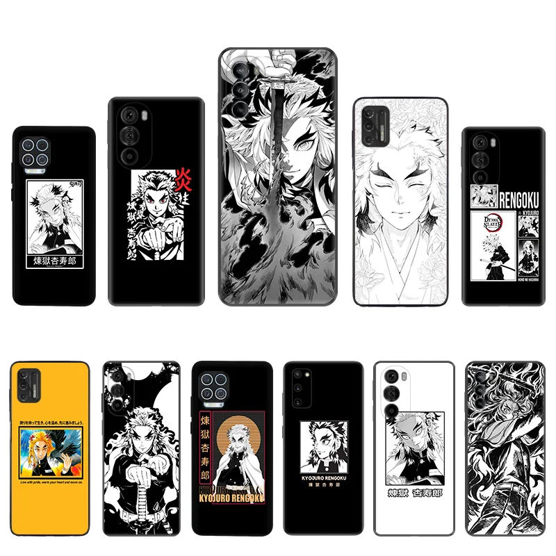 Black Soft Phone Case for Motorola G32 G50 G51 5G G60 G71 G22 G52 G72 G53 G73 G60S Moto G9 Demon Slayer Rengoku Kyoujurou Cover