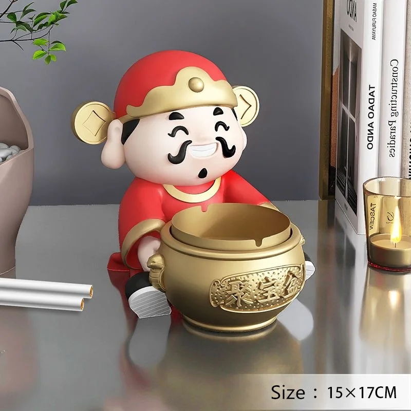 6 Inches God of Wealth Mascot Ashtray Ornament Home Living Room Decoration Cigar Ashtray Desk/House Smoke Smoking Accessories