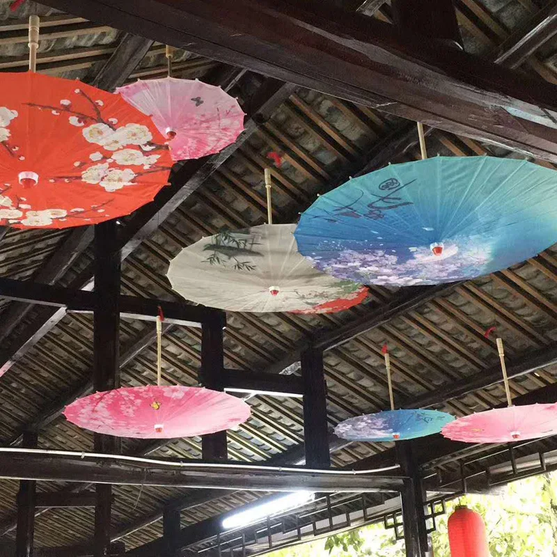 Antique Style Silk Cloth Oil Paper Umbrella for Dance Props Indoor Outdoor Decorations Ceiling Mounted Classical Scenery Umbr...