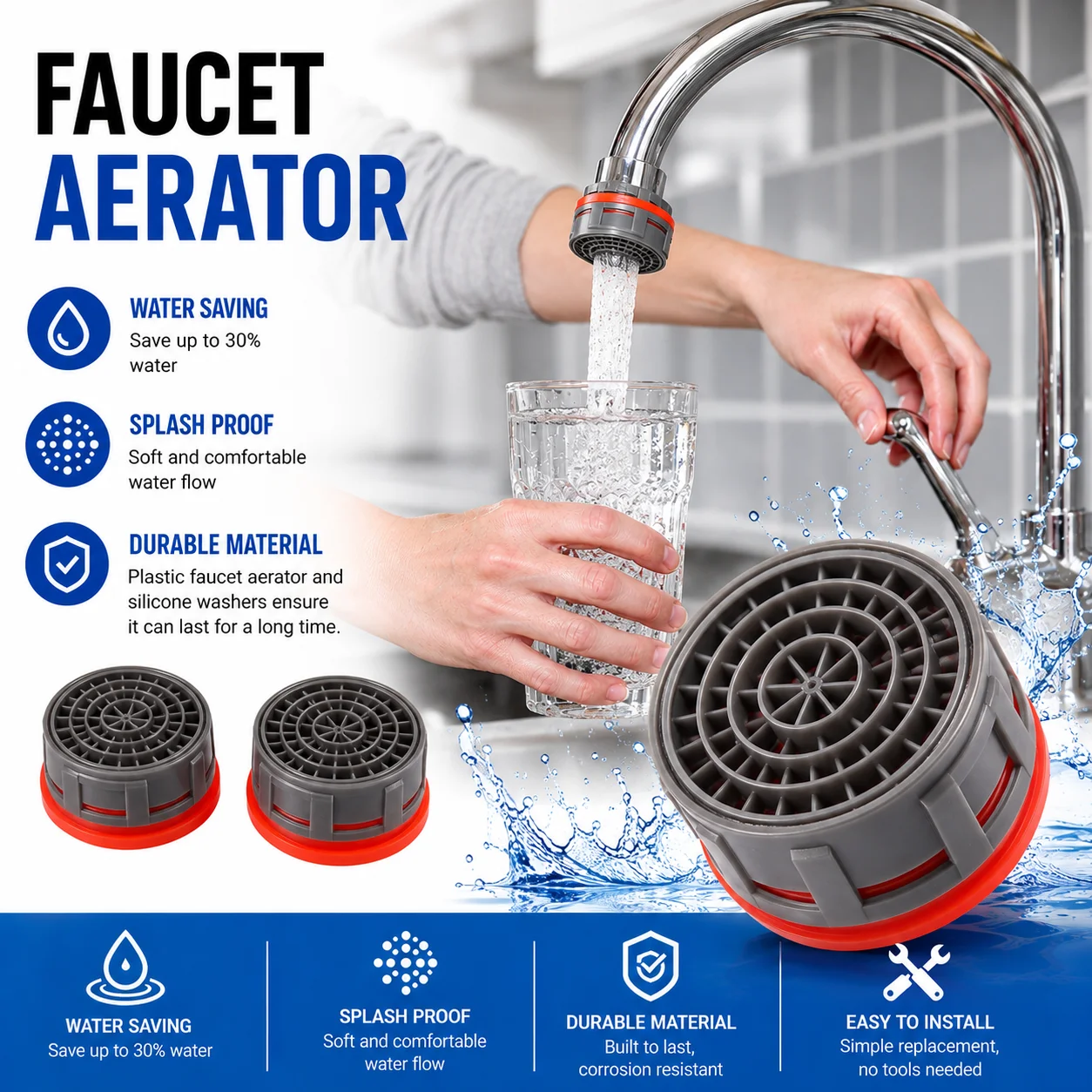 20 szt. Aerator do kranu, ogranicznik przepływu części zamienne wkładka do zlewu Aerator do umywalki filtr do kranu-Aerato akcesoria kuchenne — zdjęcie 5