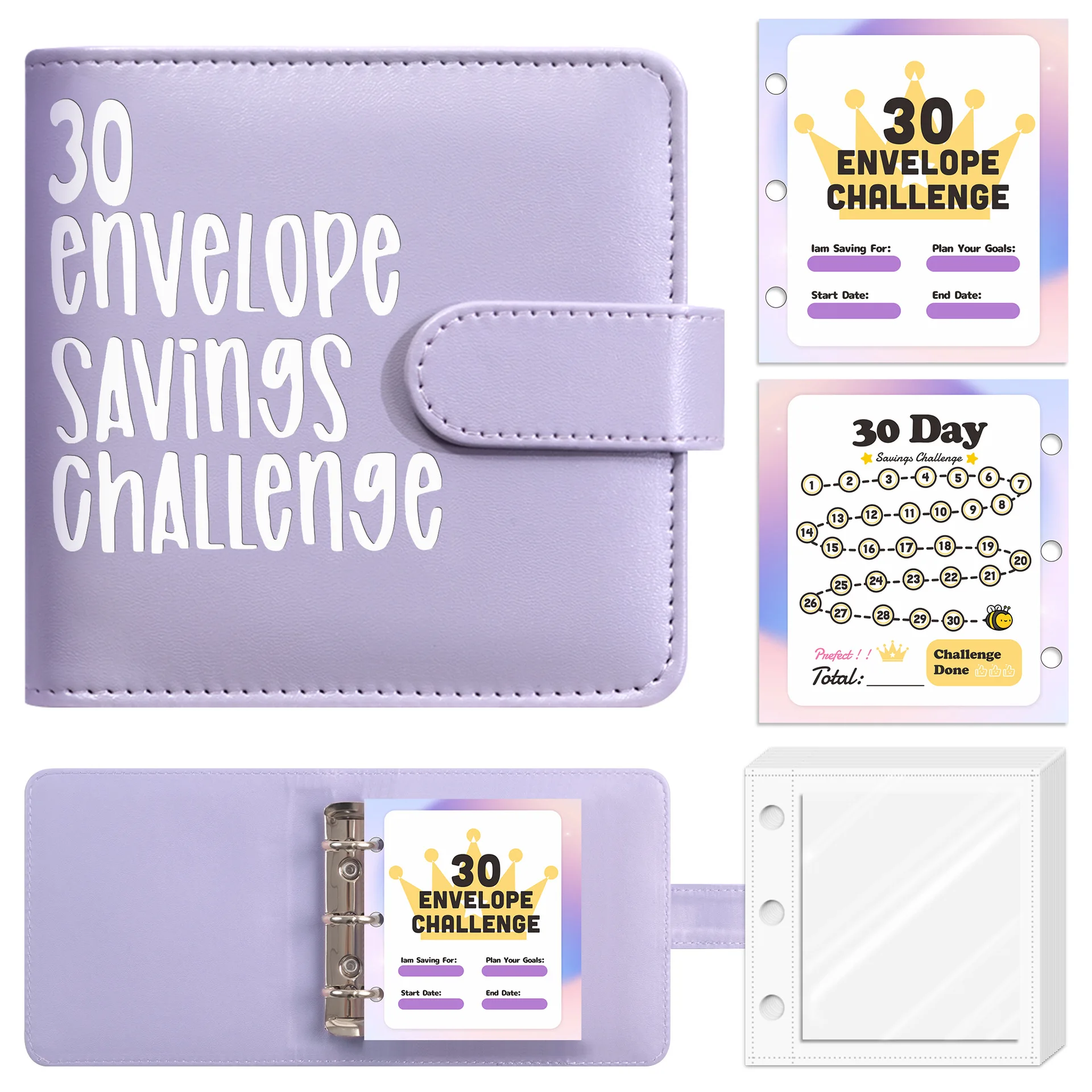 

3Holes Macarone 30 Envelope Challenge to Save Money Loose Leaf savings book challenge Cash Envelope Savings Book