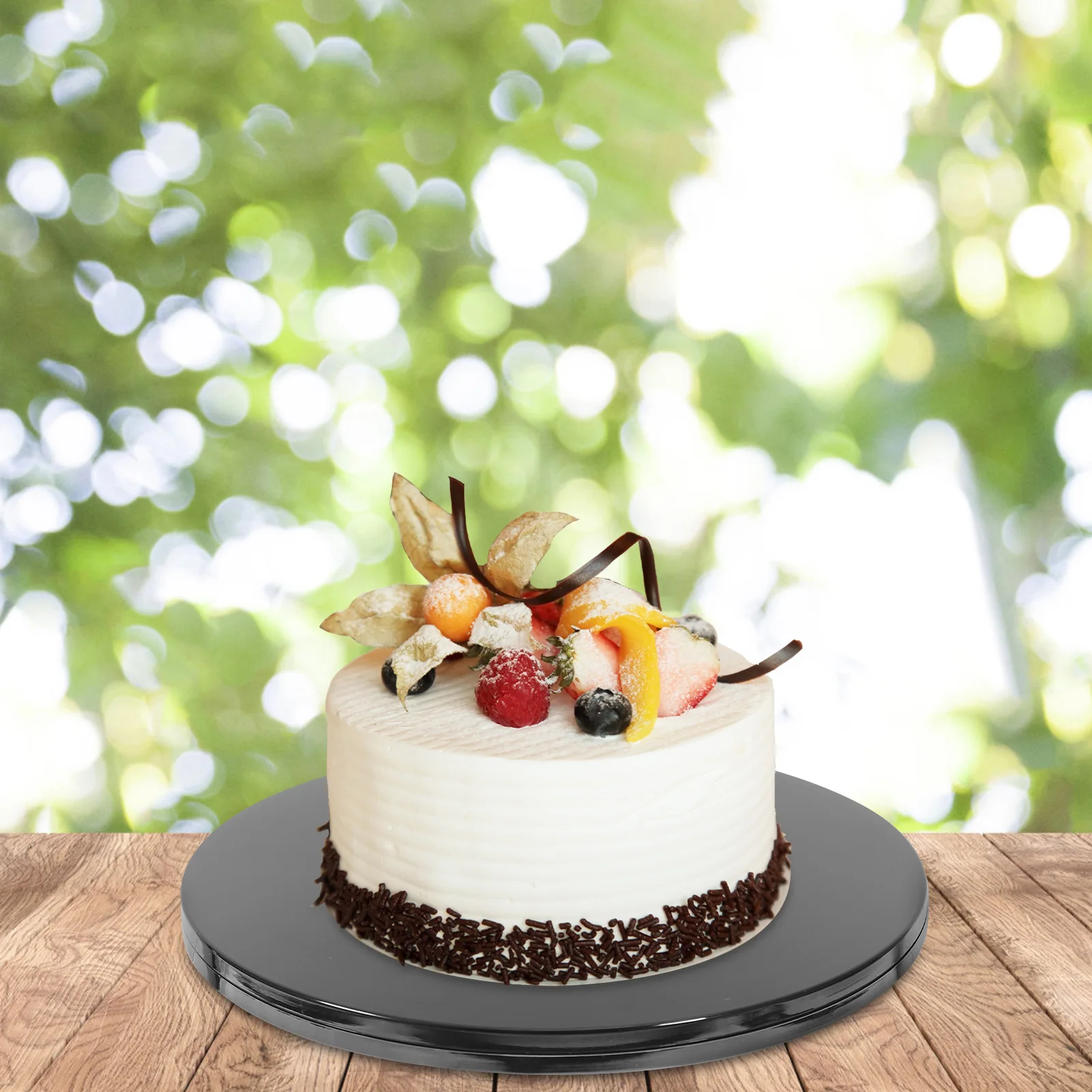

360-Degree Rotating Display Stand Revolving Table For Cake 8-Inch Black Smooth Plastic Reusable Turntable Kitchen Spice Holder