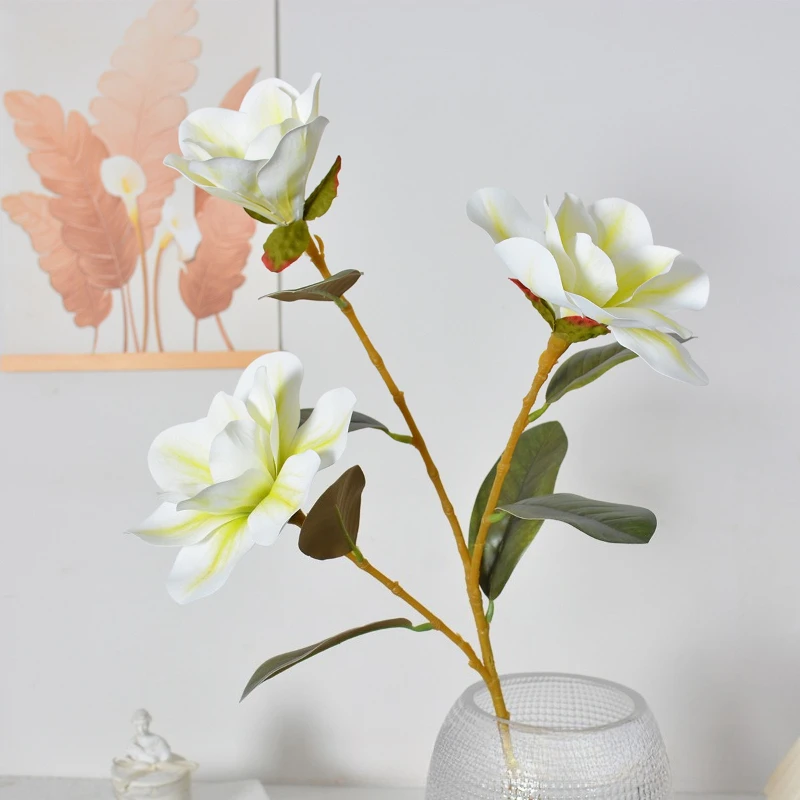 4/5 Stück Künstliche 3-Zweigige Magnolien-Äste Plastik Kunstblumen Heimdekoration Weiße Magnolien-Simulationsblumen Schlafzimmerdekoration – Detail 10