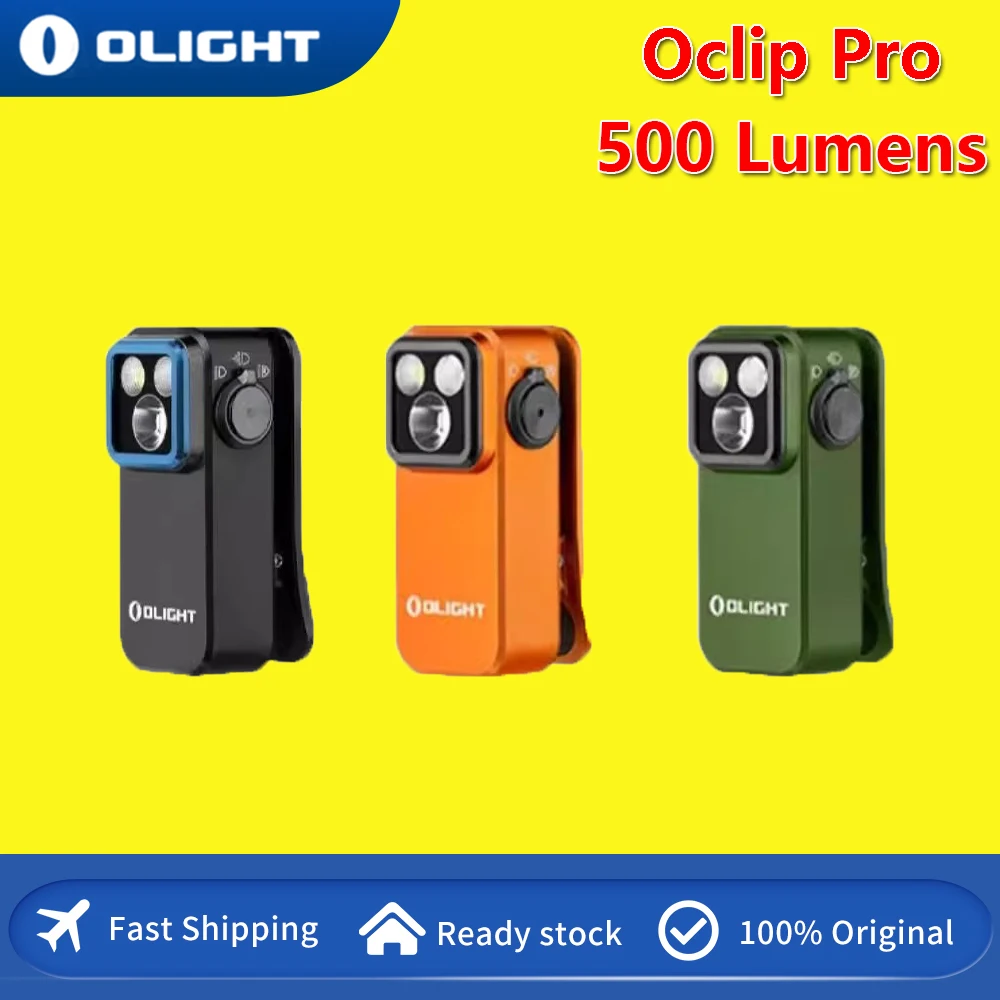 New Olight Oclip Pro Clip on Flashlight with Floodlight Spotlight and Red Light