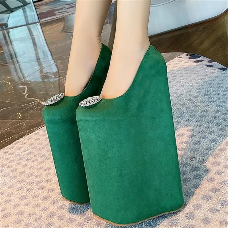 Ultra High-Heeled 30cm wedges College Girl Diamond Pumps 20cm Platform Women Round Toe Lace Cosplay Lolita Sweet Shoes