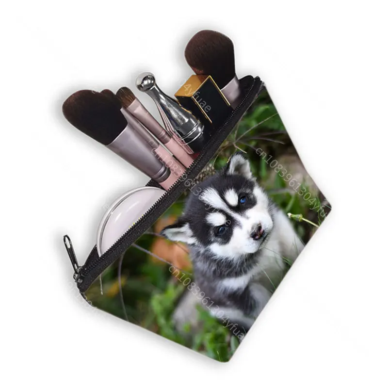 Cute Husky Dog Causal Cosmetic Bags Women Makeup Bag Heat Transfer Organizer Storage Bag Girls Mini Handbag