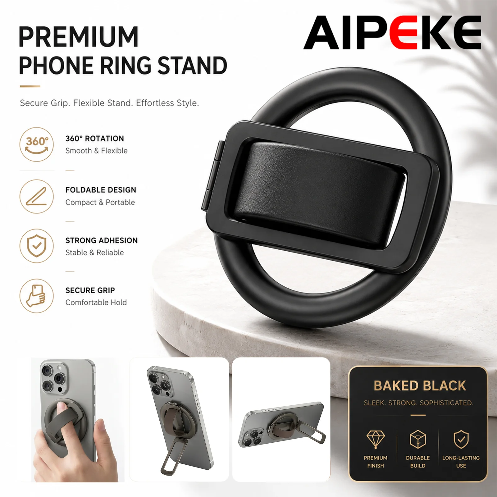 

AIPEKE Magnetic phone holder Folding Mobile with Iron Ring- finger holder magnetic Support for iPhone Samsung All Smartphones