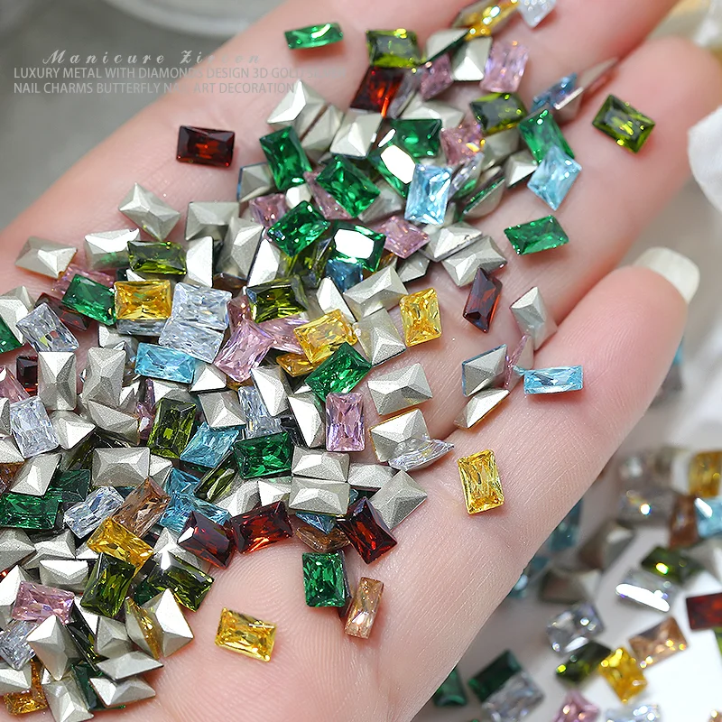 Strass pour ongles 3D en Zircon scintillant, 6x8mm, breloques carrées en verre et cristal, Cubes à sucre K9, Mini diamant pour manucure Y2k, 50 pièces