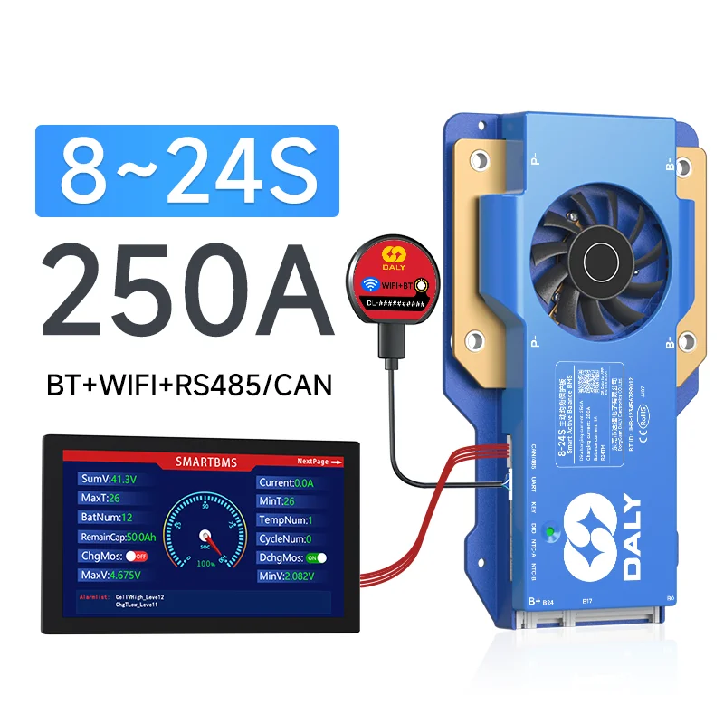 DALY Smart BMS 4S 12V 8S 24V 16S 48V 250A 300A 500A LiFePo4 Actieve balans BMS voor lithiumbatterij met LCD RS485 UART BT WIFI