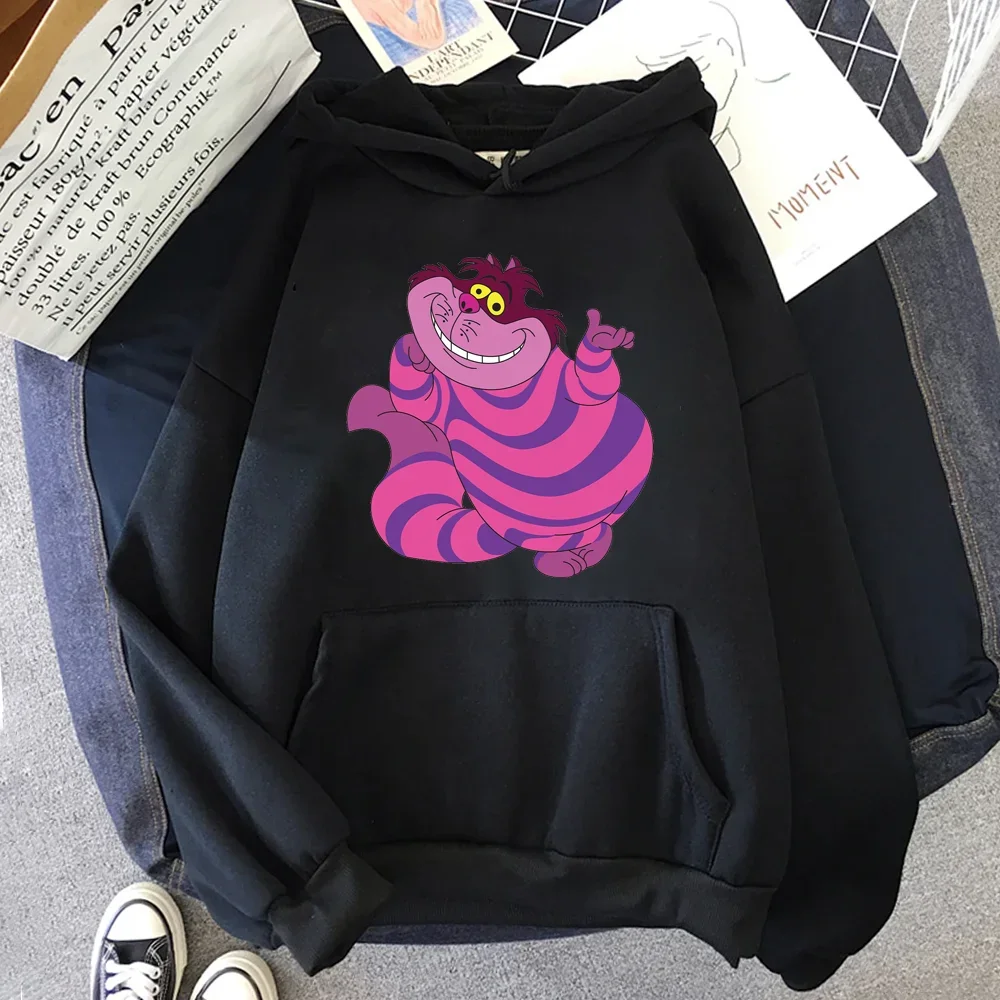 Harajuku Creative Funny Women Hoodies Disney Alice in Wonderland Print Fashion Casual Round Neck Pullovers Sweatshirts Tops