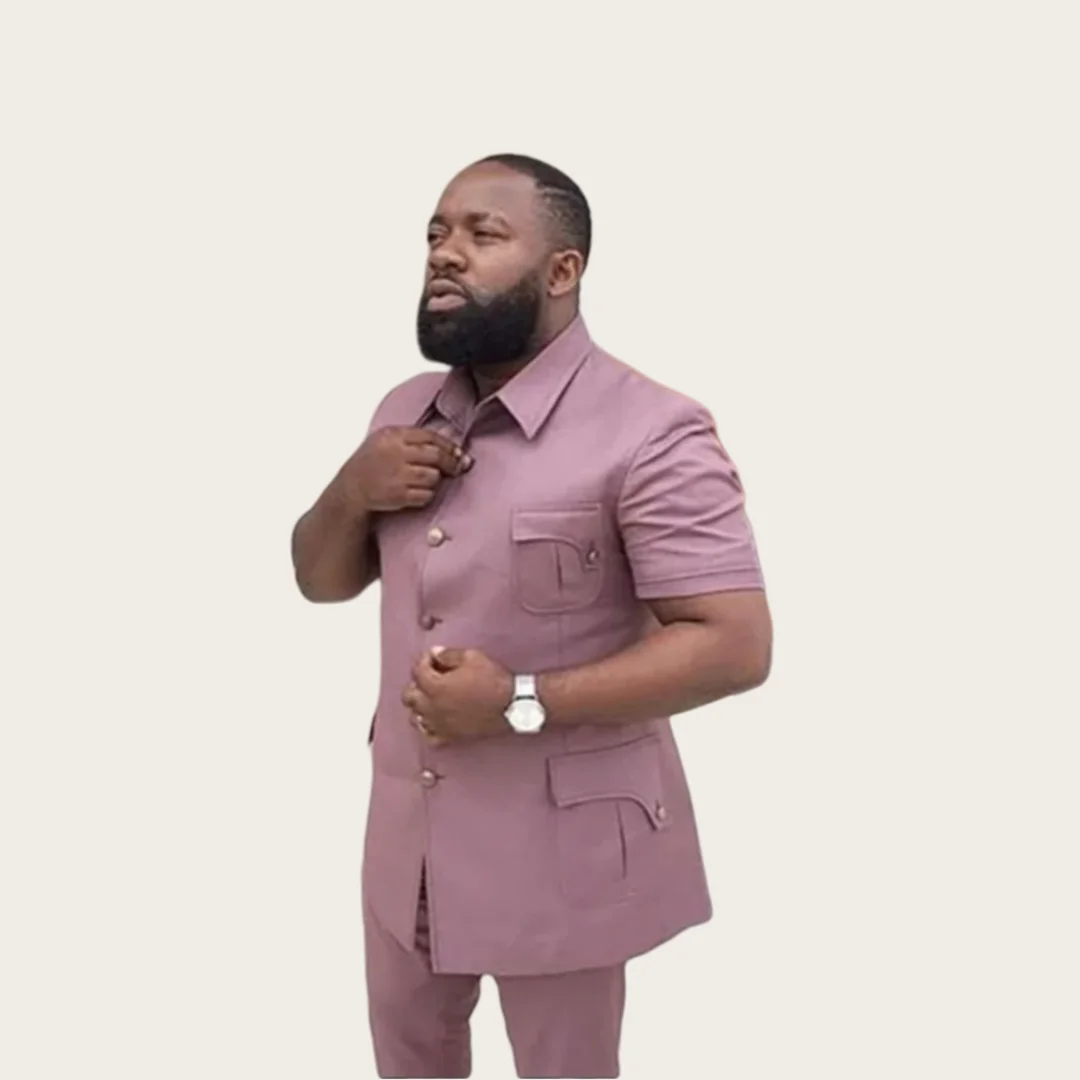 

Стильный мужской костюм с короткими рукавами на лето, куртка со специальным карманом, свадебное платье, смокинг для жениха, шафера, комплект из 2 предметов