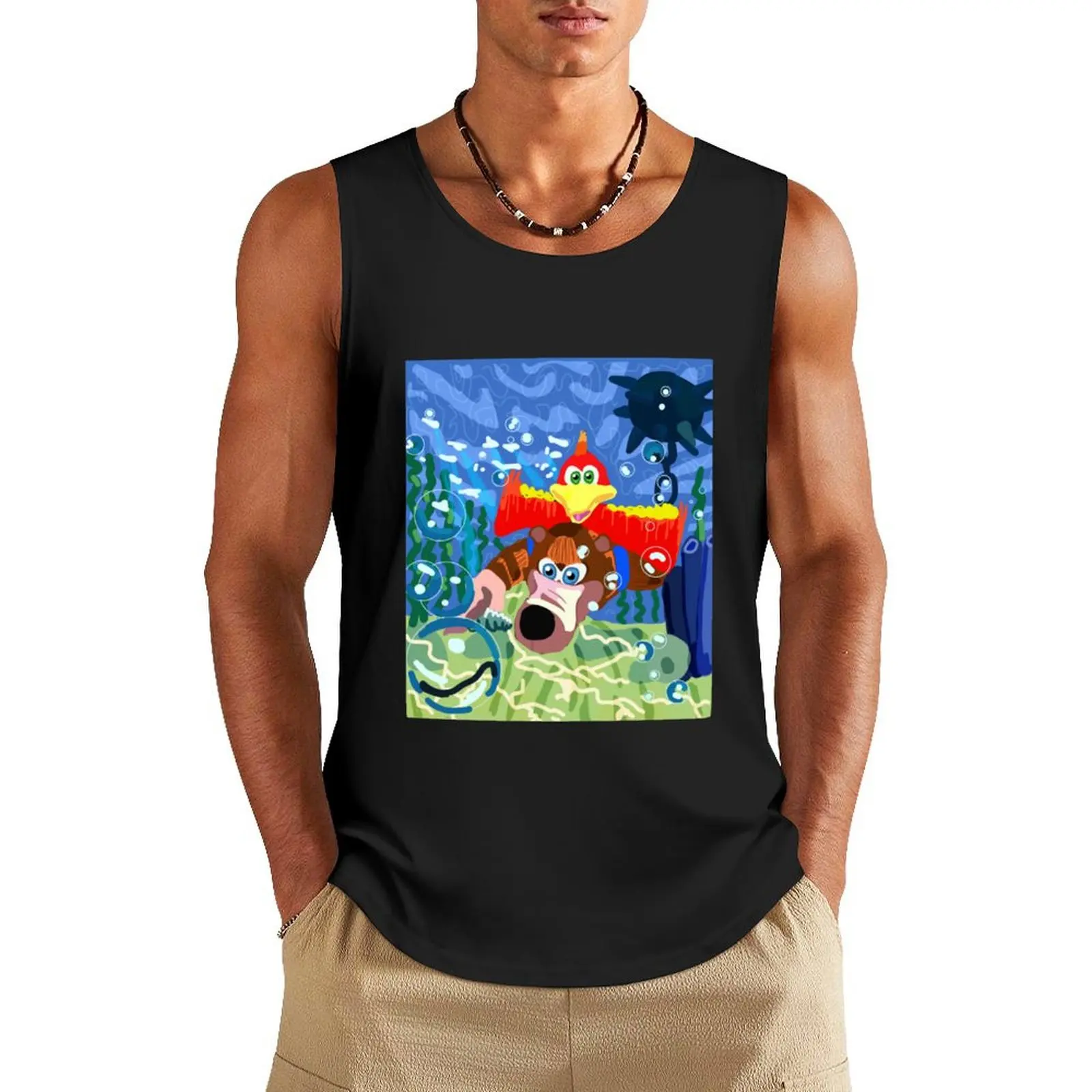 

Banjo Kazooie on a Swim Tank Top Sportswear for men Man gym clothes sports vest bodybuilding for men