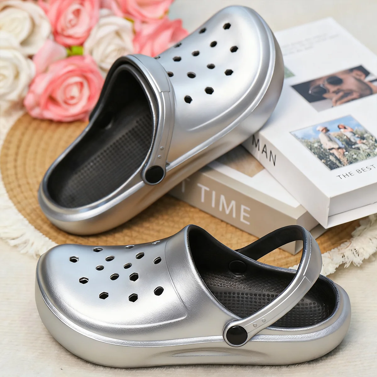 Goldene Casual Clogs und Pantoletten, Leichte EVA-Gartenschuhe, Rutschfeste Sandalen, Atmungsaktive Slip-On Schuhe für Drinnen und Draußen 666 – Detail 15