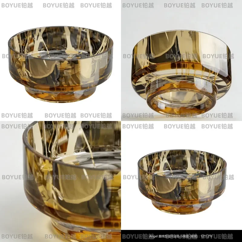 Modern Luxury Glass Fruit Plate White Ink Splashing Black Base Decorative Bowl Snack Tray Home Decor