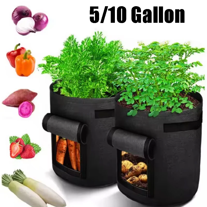 Large Capacity Felt Planting Bags 5 10 Gallon Non-Woven Potato Grow Containers Breathable Fabric Pots for Healthy Root