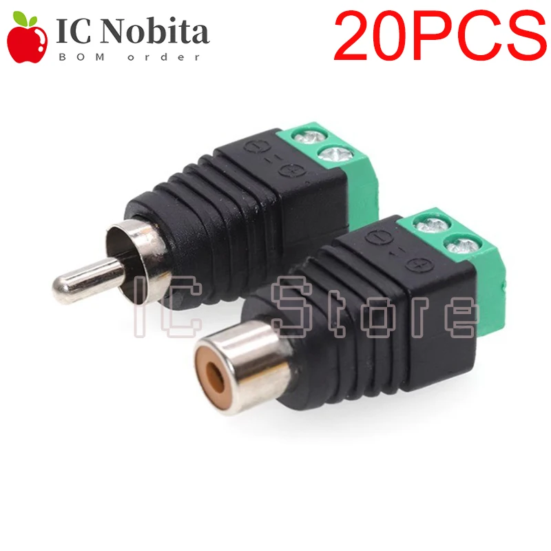 20PCS RCA Male and Female Plug to AV Screw Terminal Audio Video Connector Adapter DC to RCA for CCTV Security Camera System