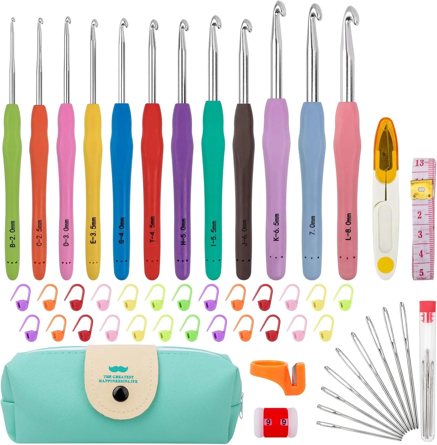 

Crochet Hook Set 12 Sizes 51 Pack Yarn Crochet Kit for Beginners with Ergonomic Handles for Arthritic Hands in Blue Case
