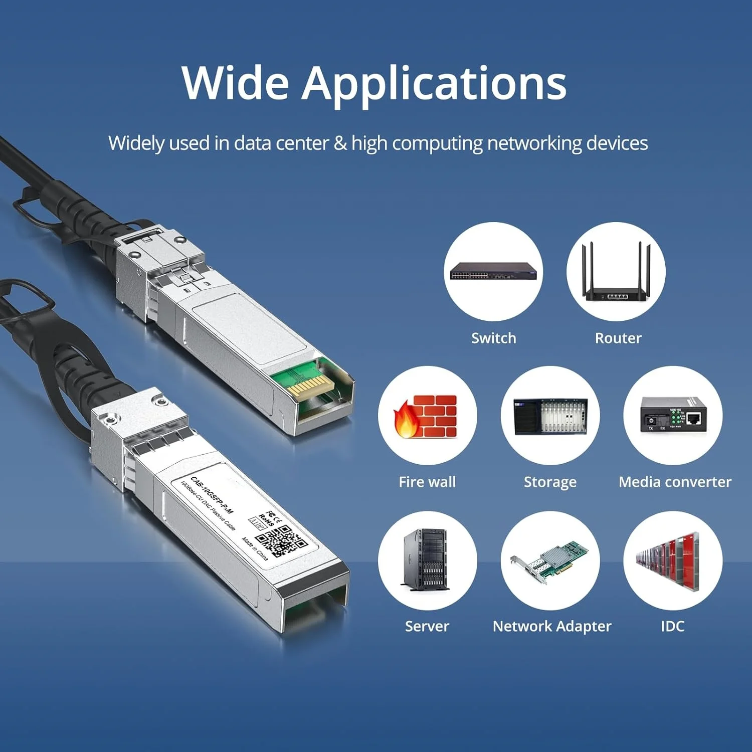 Cabo SFP+ de fibra, 10G SFP+ DAC, 1M(3,3 pés), cabo Twinax de cobre de fixação direta passiva para Cisco Ubiquiti Mikrotik Intel Netgear