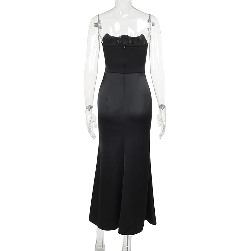 Satin Strapless Pleated Patchwork Dress For Autumn New Collection Waist Bag Buttocks Long Skirt XY23566DG