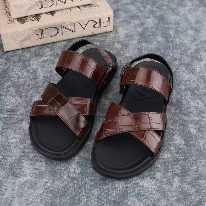 

2022 new fashion Genuine real crocodile skin men summer sandal slipper shoe durable alligator skin men beach cool shoe