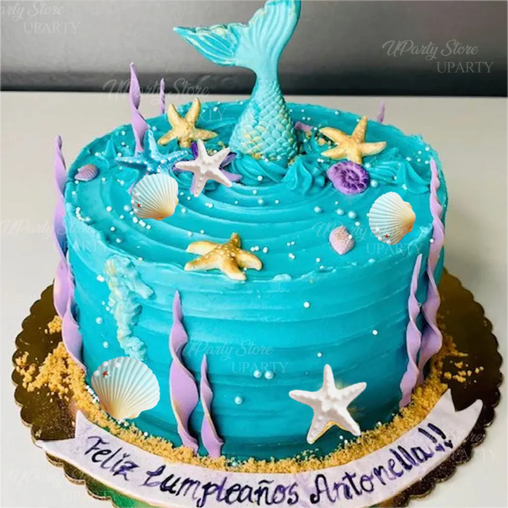10 Stück Ozean Muschel Kuchen Topper Harz Blau Gelb Weiß Muschel Seestern Cupcake Topper für Ozean Meer Alles Gute zum Geburtstag Kuchen Dekor – Detail 4