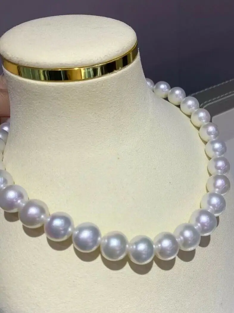 Gorgeous AAAA 11-12mm round Akoya white natural pearl necklace 14K Gold Clasp