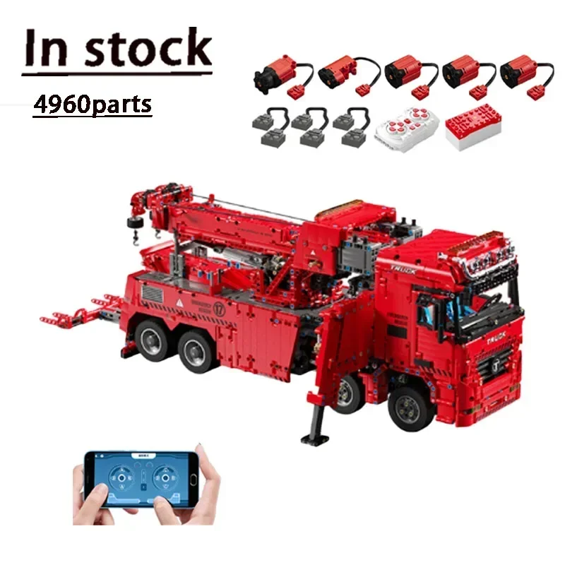 T4017 4960PCS Moc Technical 8x8 Road Rescue Truck Crane Electric Remote Control Assembly DIY Bricks Building Blocks Adult Toys