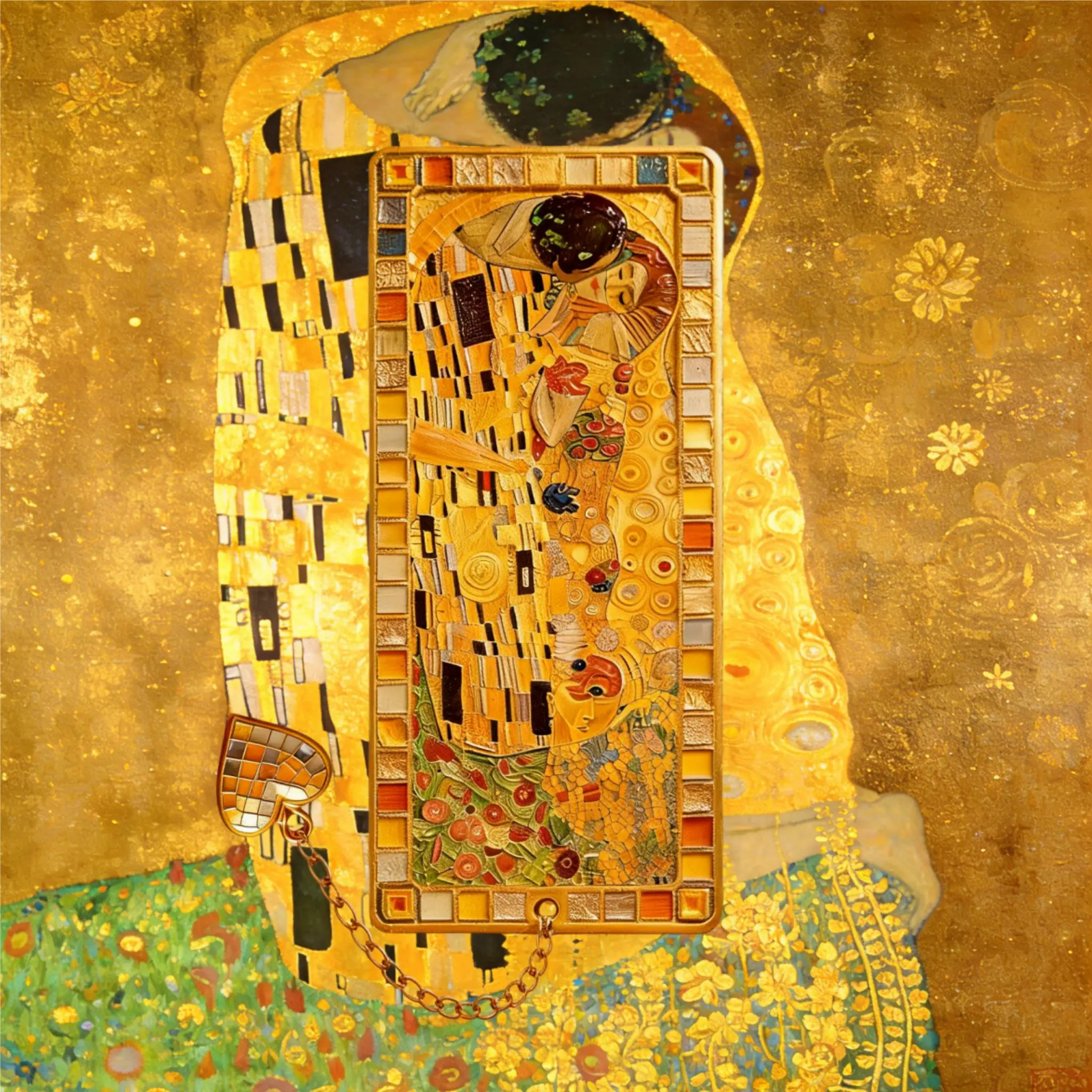 Gustav Klimt Kiss Metal Bookmark with Chain Heart Pendant World FamousBook Mark Vintage Art Stationery Gift for  Reader Writers