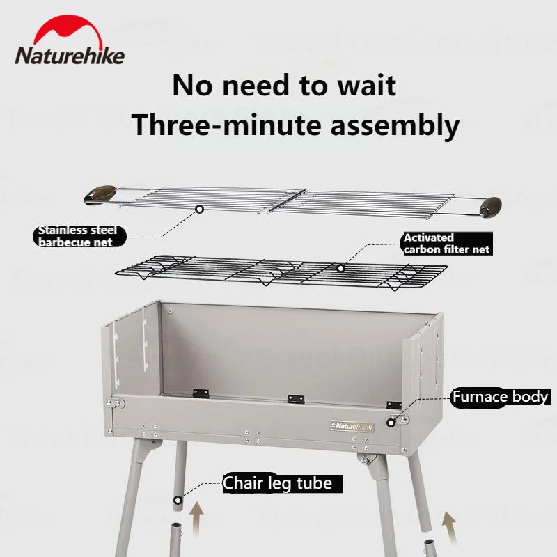 Naturehike Outdoor Folding Barbecue Grill Camping Picnic Party Charcoal Stove Adjustable Firepower 3-8 People Barbecue Stove