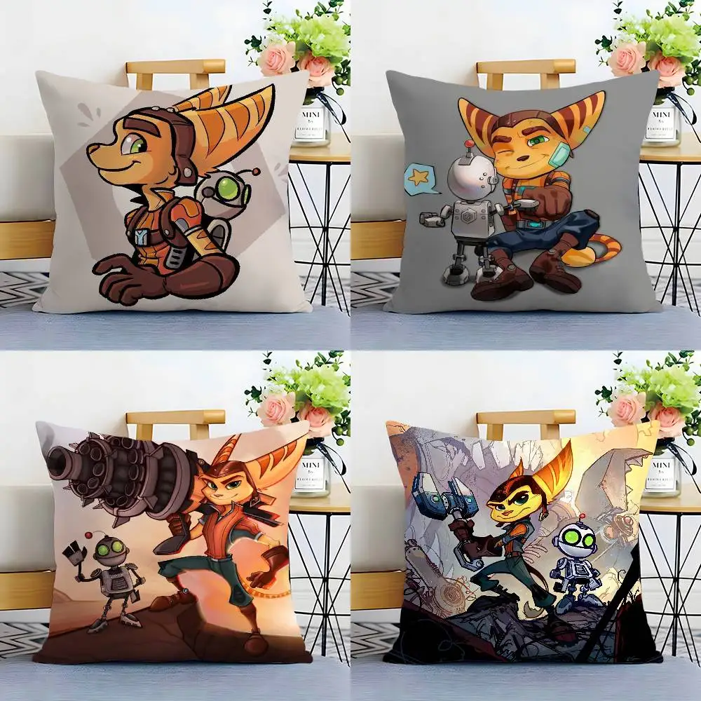 Cartoon R-Ratchet N C-Clank Pillow Case Plush Fabric Soft Double Sided Print Sofa Cushion Cover Throw Pillow Covers