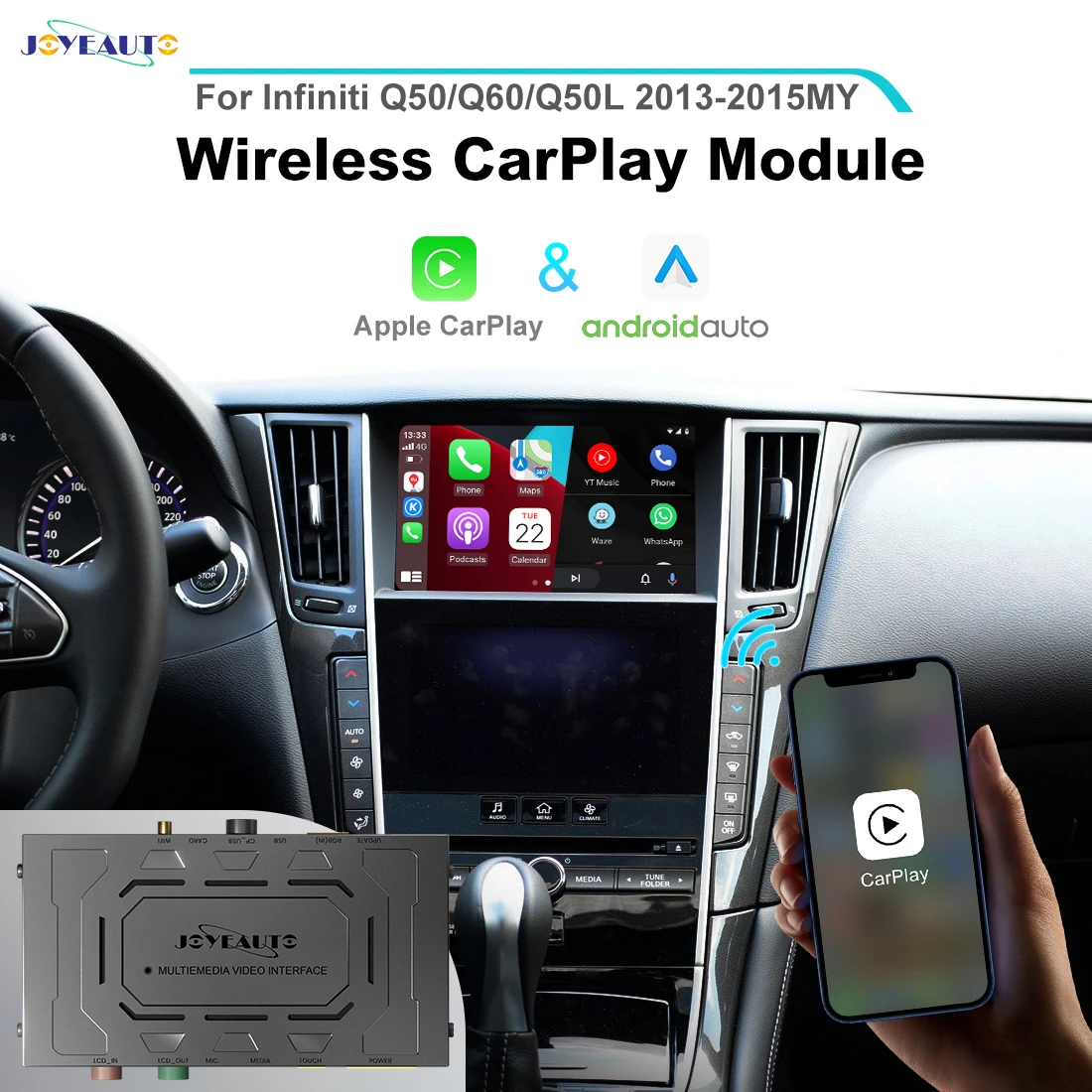 

JoyeAuto Wireless Apple CarPlay for Infiniti Double Screen 2013-2015 Q50 Q50S Q60 Q50L Android Auto Mirror-Link Car Play Airplay