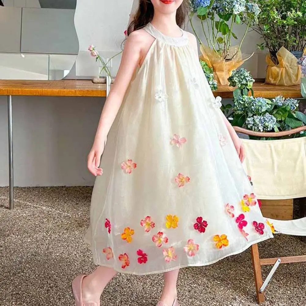 

Elegant Loose Girls Princess Dress Party Children Summer Flower Dresses Sweet Beach Vacation Teens Long Dress Party