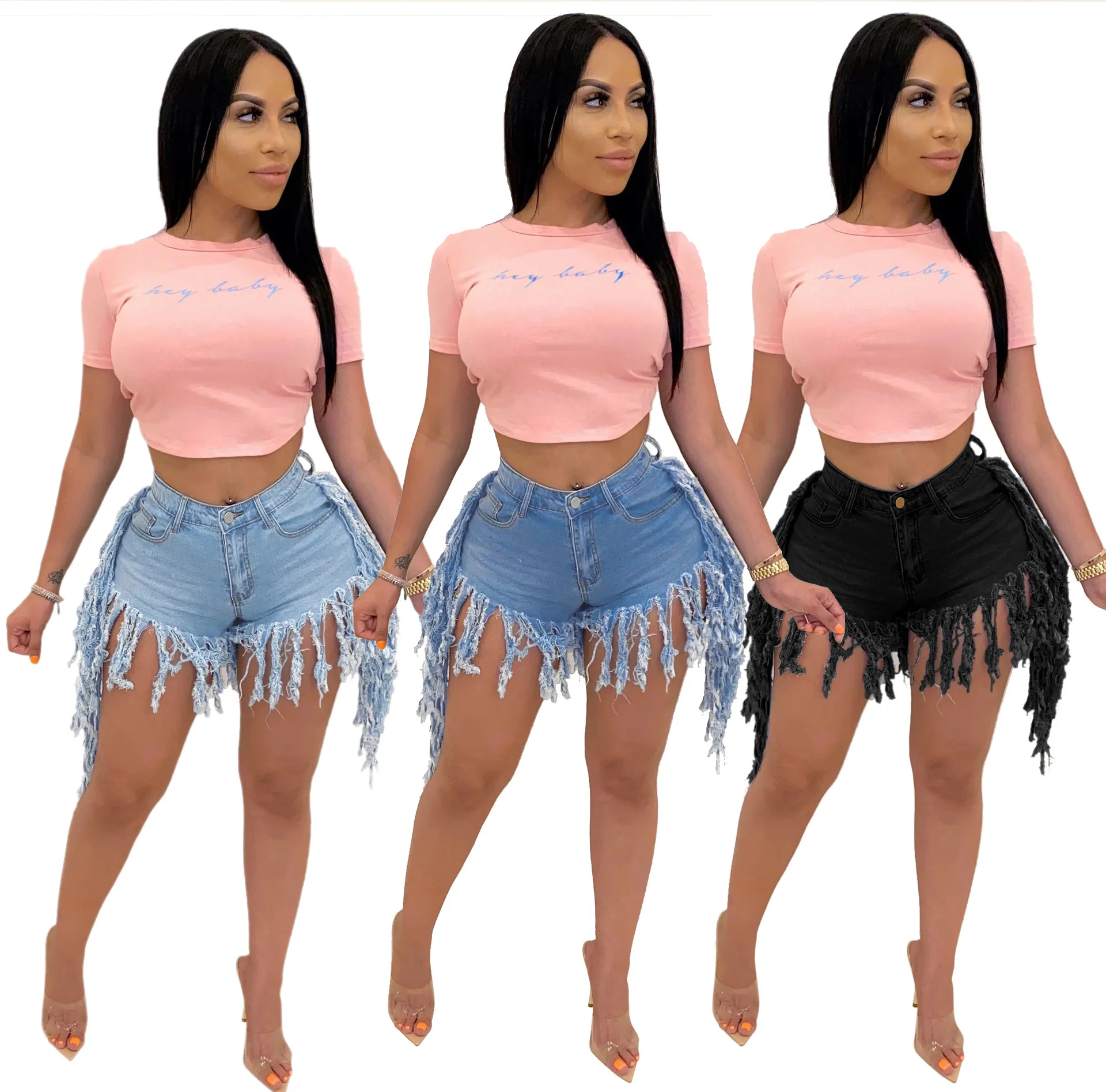 

FEOGOR Summer explosive urban high street fashion versatile wide leg jeans fringe casual vacation denim shorts female new youth