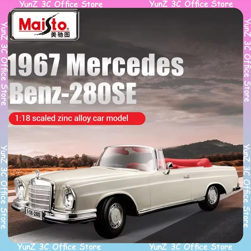 Maisto 1:18 Mercedes Benz 280se 1967 White Alloy Classic Car Model Retro Die Car Model Collection Desktop Decoration Gift