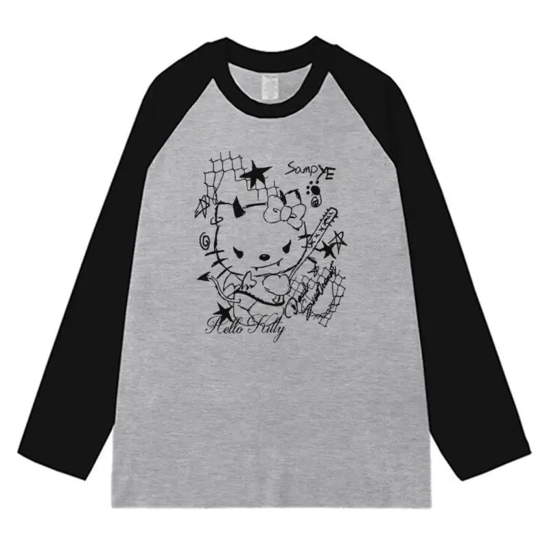 

Sanrio Hello Kitty Youth Women T-Shirt Kawaii Cartoon Student Autumn Winter Woman Clothing Long Sleeves Tees Base Layer Tops New