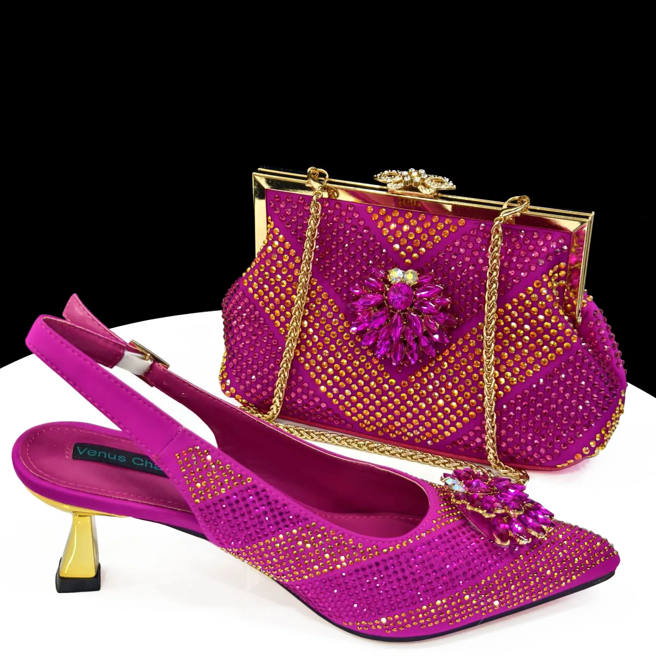 

2025 New Fashionable Fuchsia Temperament Color Pointed Toe Shoes Matching Bag Set For Wedding Women Party Pump