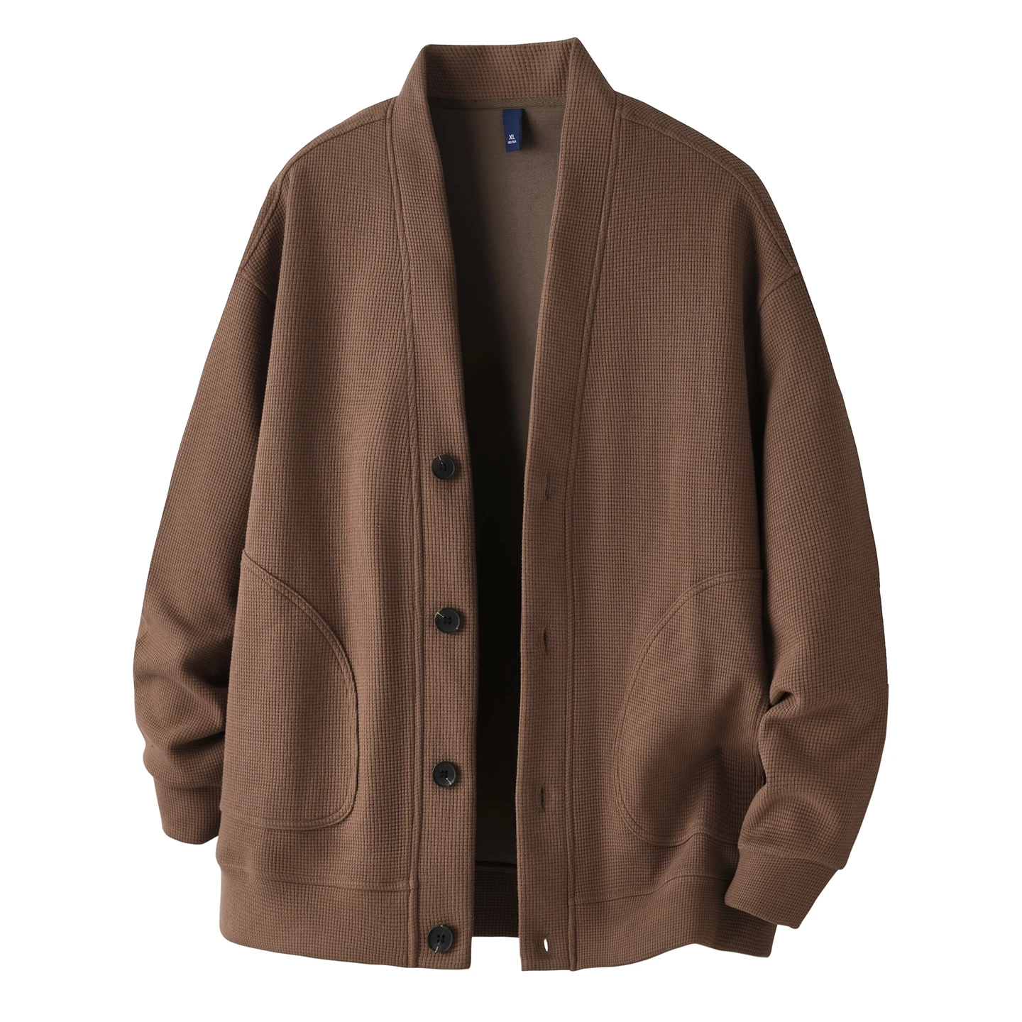 

Мужской осенний кардиган с V-образным вырезом цвета кофе, в американском стиле, свободного кроя, с капюшоном, дышащий и комфортный