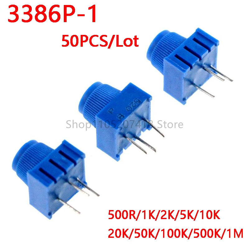 50PCS/Lot 3386P-1-103 10K 1k 2k 5k 10k 20k 50K 100K 200K 500K 1M hrough Hole Trimmer Potentiometer Cermet 1 Turn Top Adjustment