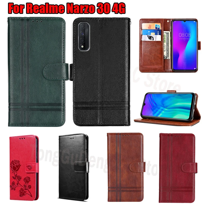 

For Realme Narzo 30 Case RMX2156 Flip Wallet Leather Phone Cover On Realme Narzo30 чехолна Magnetic Card Etui Book Funda Coque