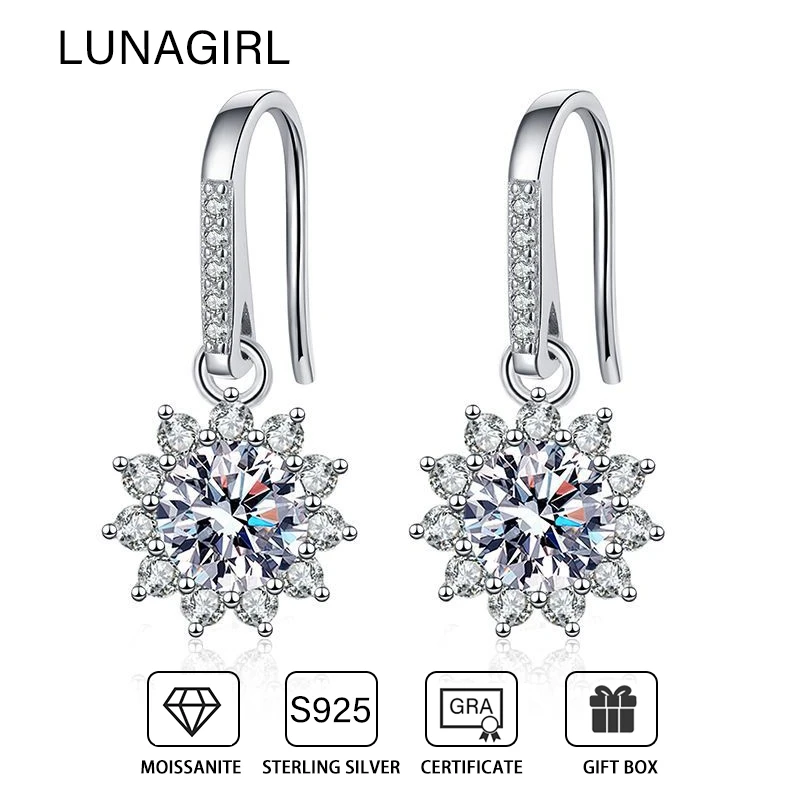 

D VVS1 0.5-1CT Moissanite Sunflower Drop Earrings for Women S925 Sterling Silver Sparkling Diamond Earring Wedding Fine Jewelry