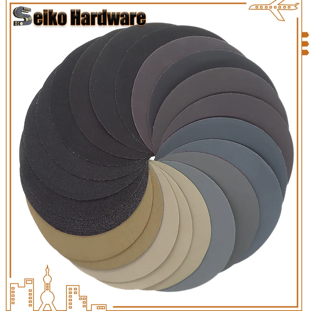 5inch Sandpaper 125mm 60-10000 grit Round Shape Sanding Discs Hook Loop Sanding Paper Buffing Sheet Sandpaper 8 Hole Sander Pad